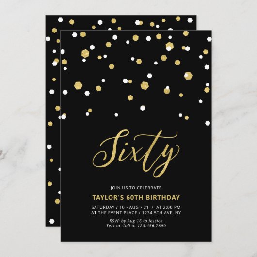 Zwarte & Gold Simple 60-jarige 60e verjaardag Invi Kaart (Voorkant / Achterkant)
