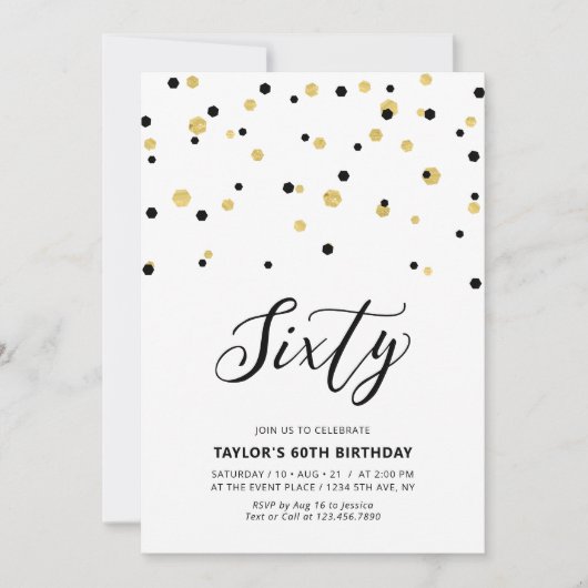 Zwarte & Gold Simple 60th Birthday Party Kaart (Voorkant)