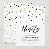 Zwarte & Gold Simple N90th Birthday Party Kaart (Voorkant / Achterkant)