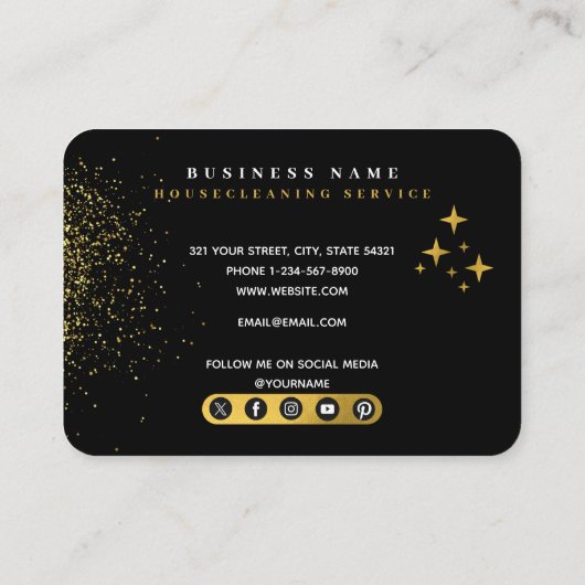 Zwarte & Gold sociale media-pictogrammen reinigen Visitekaartje (Achterkant)