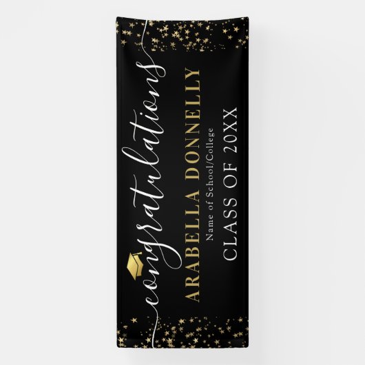 Zwarte & Gold Star-graduatie-partij Spandoek (Verticaal)