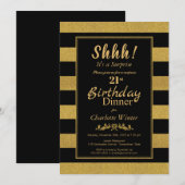 Zwarte & Gold Striped Surprise 21st geboortedag Kaart (Voorkant / Achterkant)
