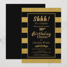 Zwarte & Gold Striped Surprise 50th Birthday Dinne