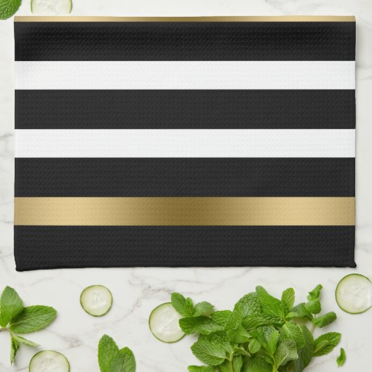 Zwarte & Gold Stripes Theedoek (Gevouwen)