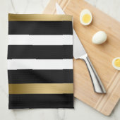Zwarte & Gold Stripes Theedoek (Quarter Fold)
