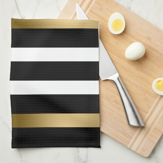 Zwarte & Gold Stripes Theedoek (Quarter Fold)
