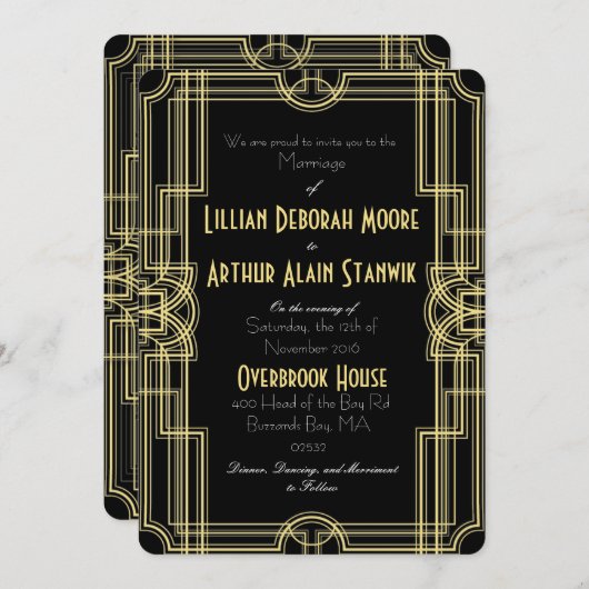 Zwarte & Gold-uitnodigingen Kaart (Voorkant / Achterkant)