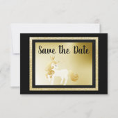 Zwarte Gold Unicorn Birthday Party Save the Date Kaart (Voorkant)