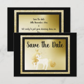 Zwarte Gold Unicorn Birthday Party Save the Date Kaart (Voorkant / Achterkant)