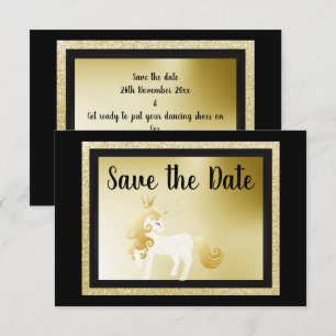 Zwarte Gold Unicorn Birthday Party Save the Date Kaart