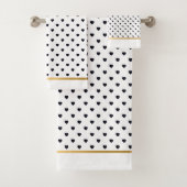 ZWARTE GOLD WHITE HEART DESIGN BATHROOM TOWEL SET BAD HANDDOEK (Insitu)