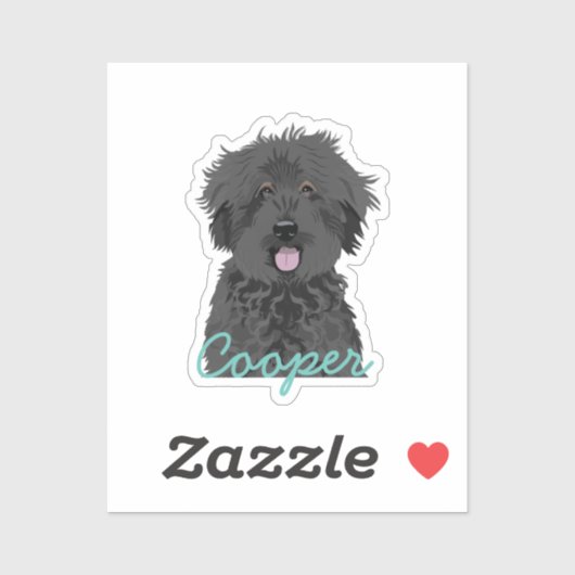 Zwarte Golden Doodle Custom Dog Name Sticker (Vel)