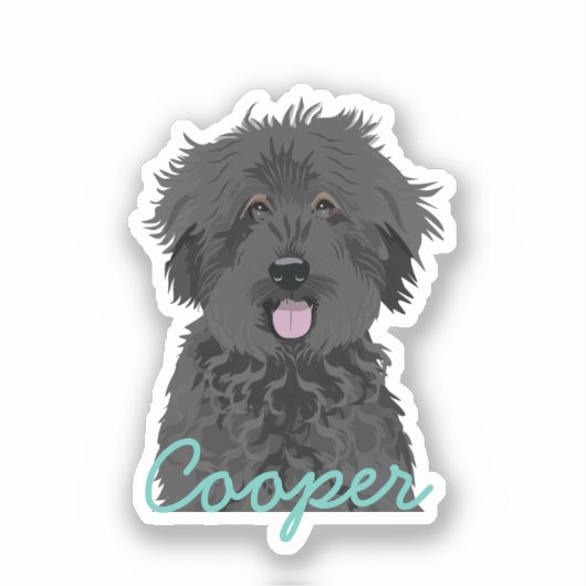 Zwarte Golden Doodle Custom Dog Name Sticker (Voorkant)