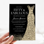 Zwarte Golden Dress Womans 50e verjaardag Kaart<br><div class="desc">Black Golden Dress Womans 50th Birthday Party 50 en geweldige variaties in de uitnodiging en overeenkomende objecten in onze winkel</div>