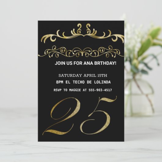 ZWARTE GOLDEN ELEGANT INVITATIE VOOR UW GROTE DAG KAART (Staand voorkant)