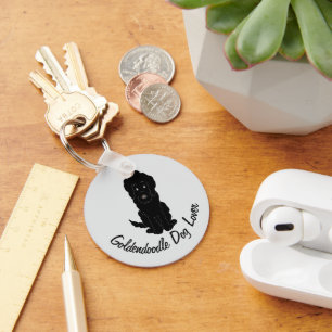 Zwarte Goldendoodle Ontwerp Elke Kleur Achtergrond Sleutelhanger