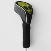 Zwarte Golf Head Cover met Groene Alien Hoofd (Schuin)