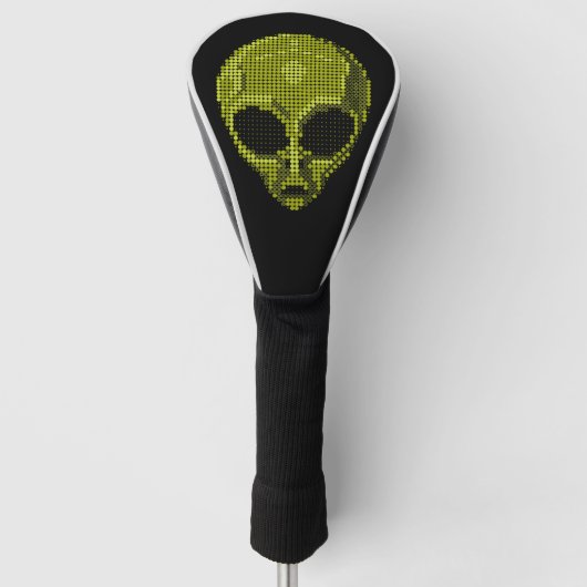 Zwarte Golf Head Cover met Groene Alien Hoofd (Voorkant)