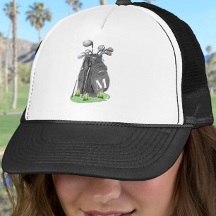 Zwarte Golf Initiaal Monogram Trucker Pet