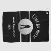 Zwarte golferhumor met grote putts en monogram golfhanddoek (Horizontaal)