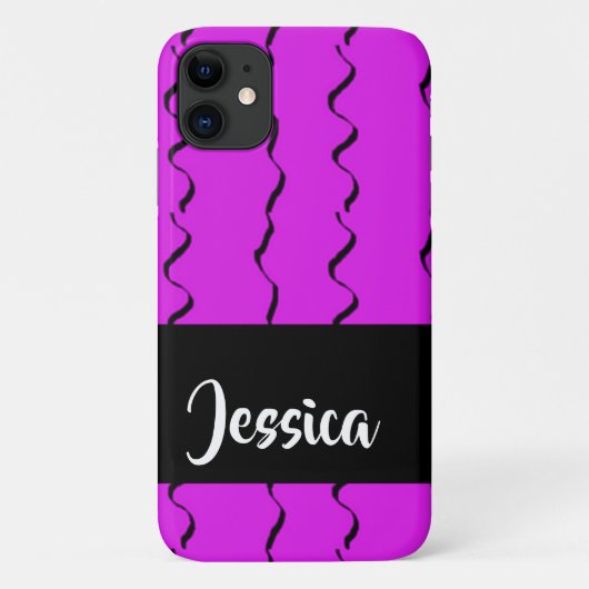 Zwarte golvende lijnen op paars Case-Mate iPhone case (Achterkant)