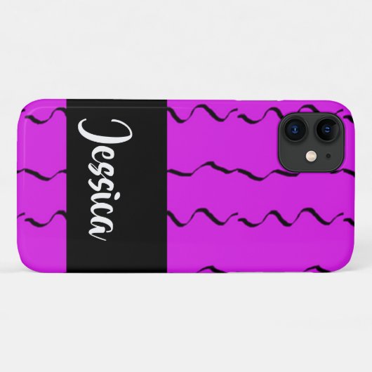 Zwarte golvende lijnen op paars Case-Mate iPhone case (Achterkant (horizontaal))