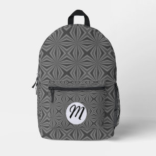 Zwarte Golvende Vierkante Monogram Witte Cirkel Bedrukte Rugzak