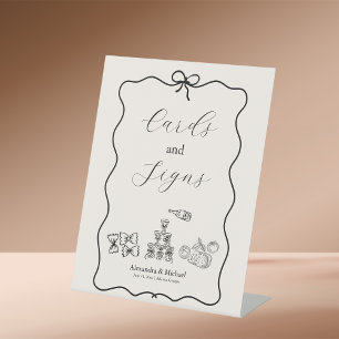 Zwarte Golvende Whimsical Italiaanse Doodle Bruilo Reclamebord Met Voetstuk