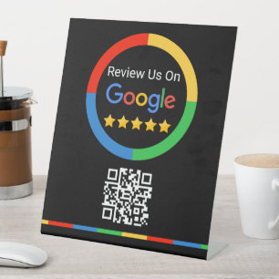 Zwarte Google Review QR Code 5-sterren voetstuk bo Reclamebord Met Voetstuk
