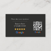 Zwarte Google Review QR Code Visitekaartje (Achterkant)