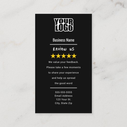 Zwarte Google Review Sjabloon met QR Code Link Visitekaartje (Achterkant)