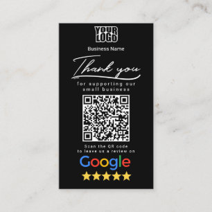 Zwarte Google Review Sjabloon met QR Code Link Visitekaartje