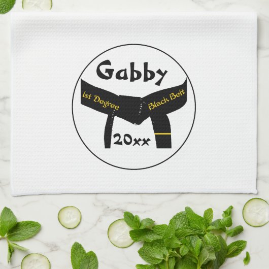 Zwarte gordel met keukenhanddoek, eerste graad theedoek (Gevouwen)