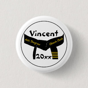 Zwarte gordel voor Martial Arts 4e graads Ronde Button 3,2 Cm