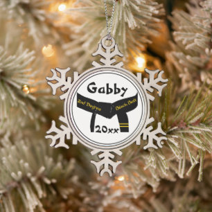 Zwarte gordel voor martial Arts Second graf Tin Sneeuwvlok Ornament