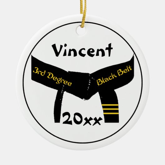 Zwarte gordel voor martiumarts, derde graad keramisch ornament (Voorkant)