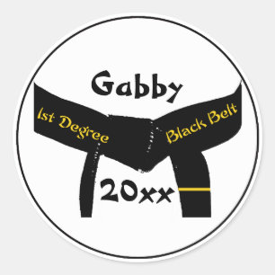 Zwarte gordel voor martiumarts van eerste graad ronde sticker