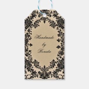 Zwarte Goth Damast op Perkament Cadeaulabel