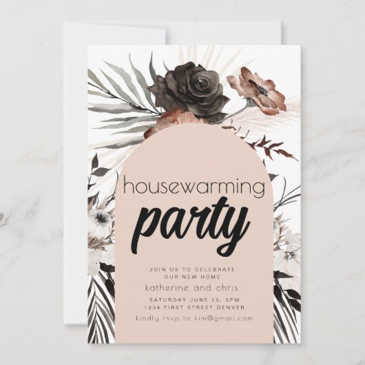 Zwarte Gothic Boho Housewarming Party Invite Kaart (Voorkant)