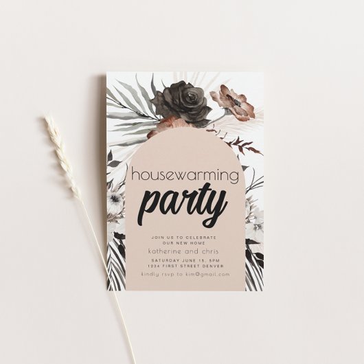 Zwarte Gothic Boho Housewarming Party Invite Kaart