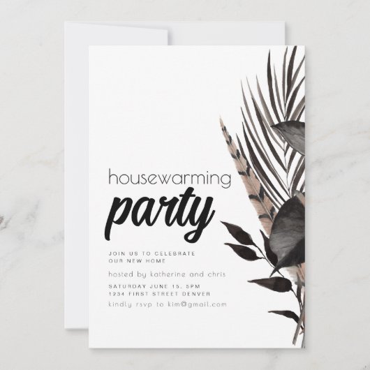 Zwarte Gothic Boho Housewarming Party Invite Kaart (Voorkant)