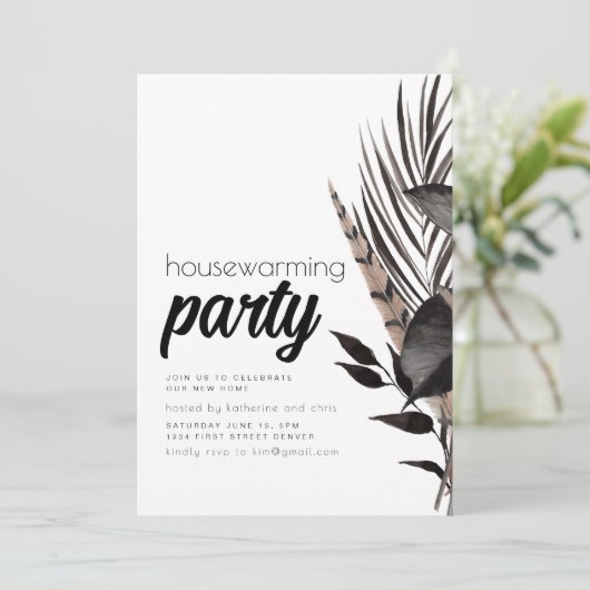 Zwarte Gothic Boho Housewarming Party Invite Kaart (Staand voorkant)