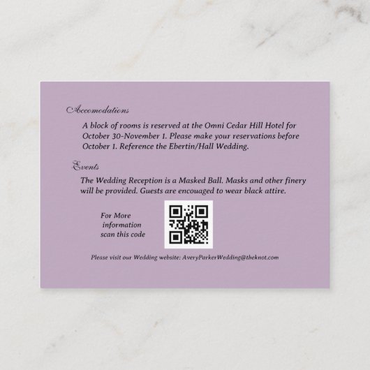 Zwarte Gothic Bruiloft QRC Bruiloft Details Behuiz Informatiekaartje (Achterkant)