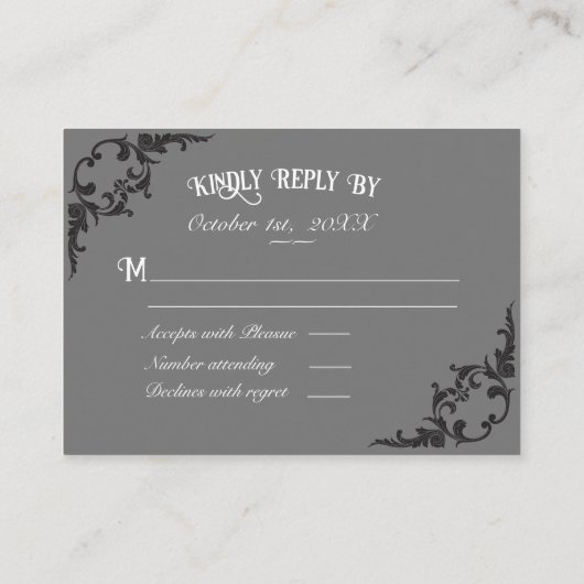 Zwarte Gothic bruiloft RSVP Informatiekaartje (Achterkant)