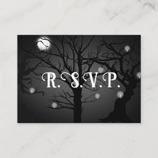 Zwarte Gothic bruiloft RSVP Informatiekaartje (Voorkant)