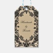 Zwarte Gothic Damask op Perkament Cadeaulabel (Voorkant)