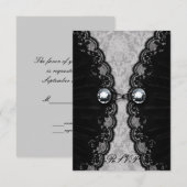 Zwarte Gothic en diamant RSVP Kaartje (Voorkant / Achterkant)