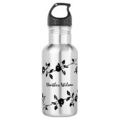 Zwarte Gothic Floral Water Flacon met naam Waterfles (Voorkant)