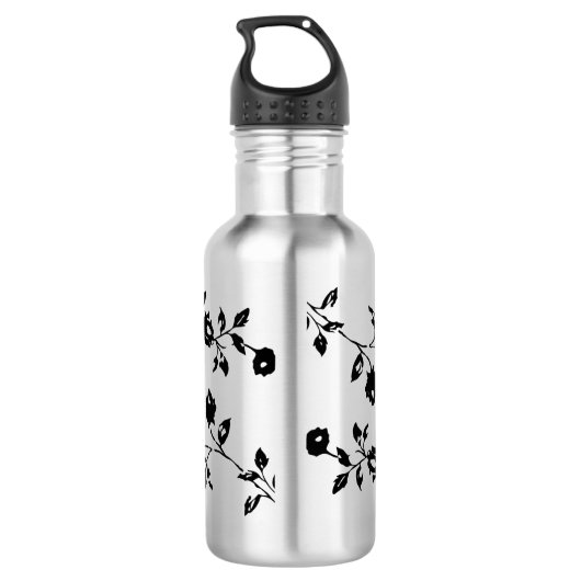 Zwarte Gothic Floral Water Flacon met naam Waterfles (Achterkant)