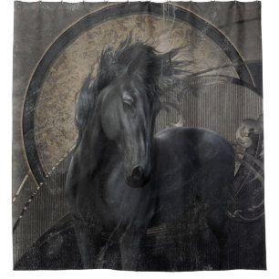 Zwarte Gothic Friesian Horse Douchegordijn